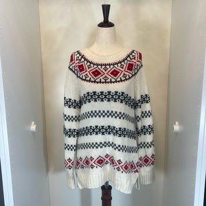 Talbots Sweater in Cream with Black and Red Accents Size Medium